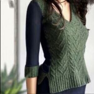 Pilcro and the Letterpress green navy blue wool bl V-neck sweater small S B120